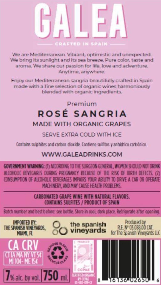TABC label artwork for Galea Rose Frizzante Sangria