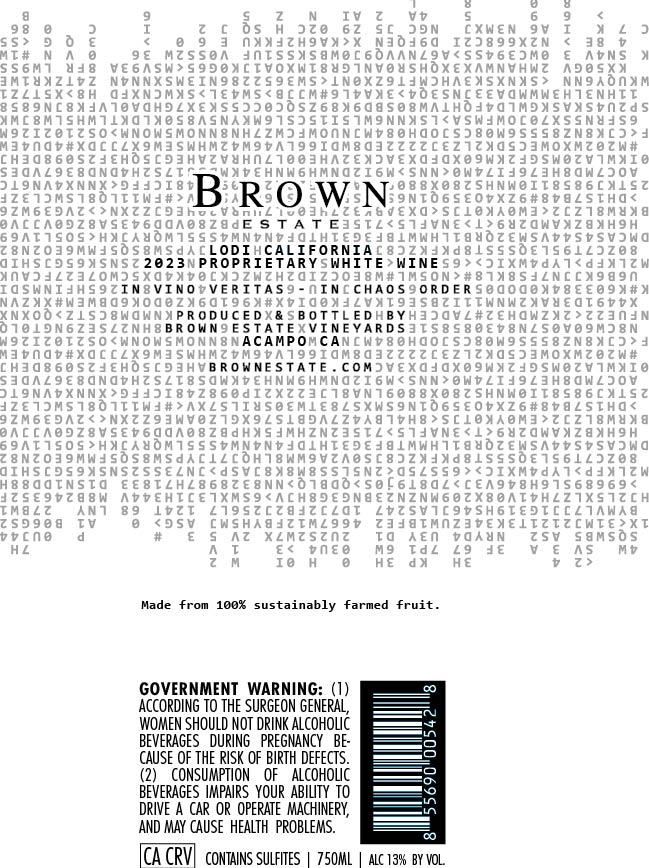 TABC label artwork for Brown Estate Vineyards Chaos Theory White
