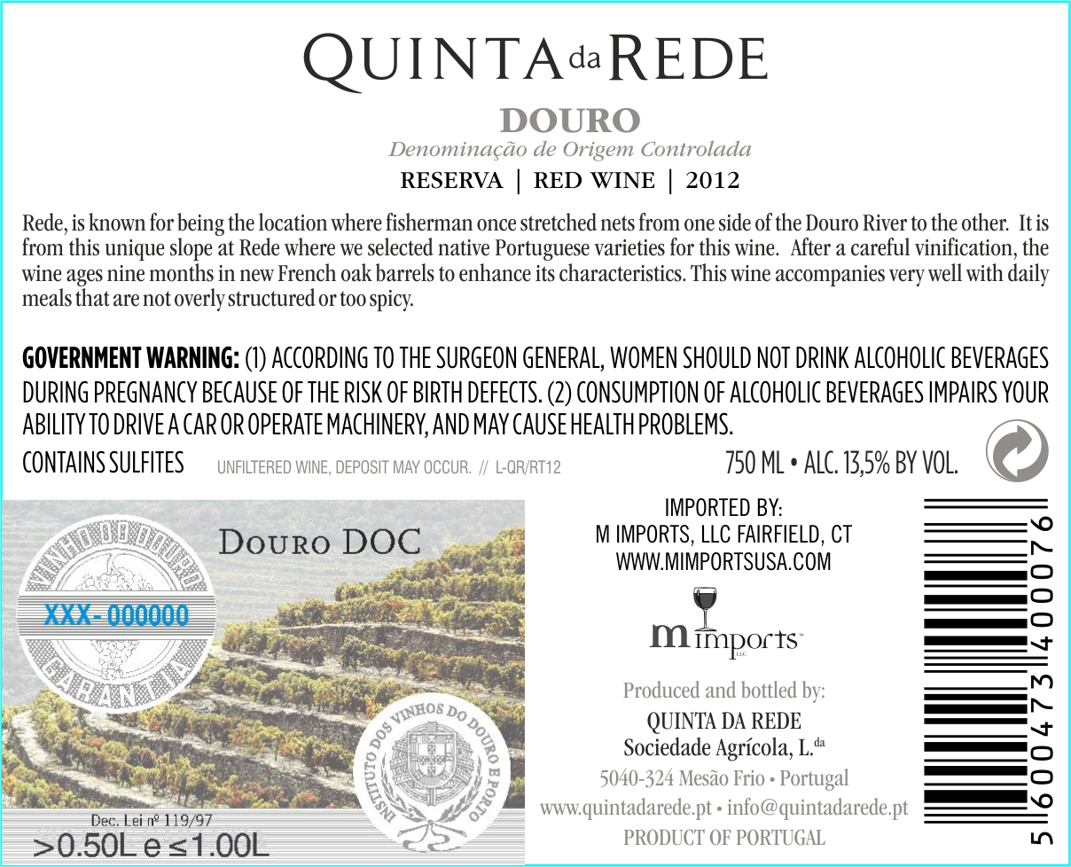 TABC label artwork for Quinta Da Rede Douro Doc Reserva 2012 Red Wine