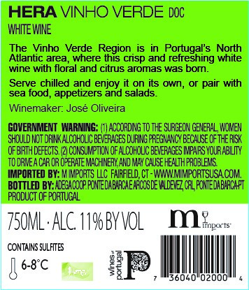 TABC label artwork for Hera Vinho Verde Branco Doc White Wine