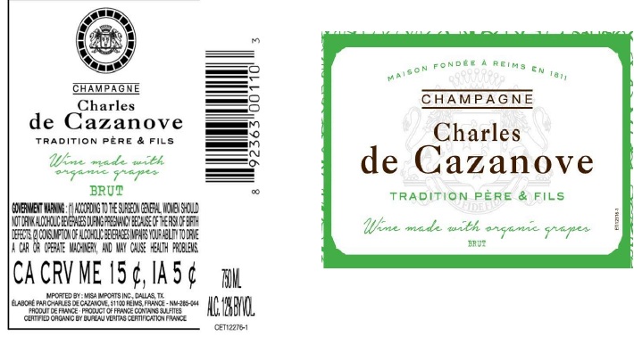 TABC label artwork for CHARLES DE CAZANOVE TRADITION PERE & FILS