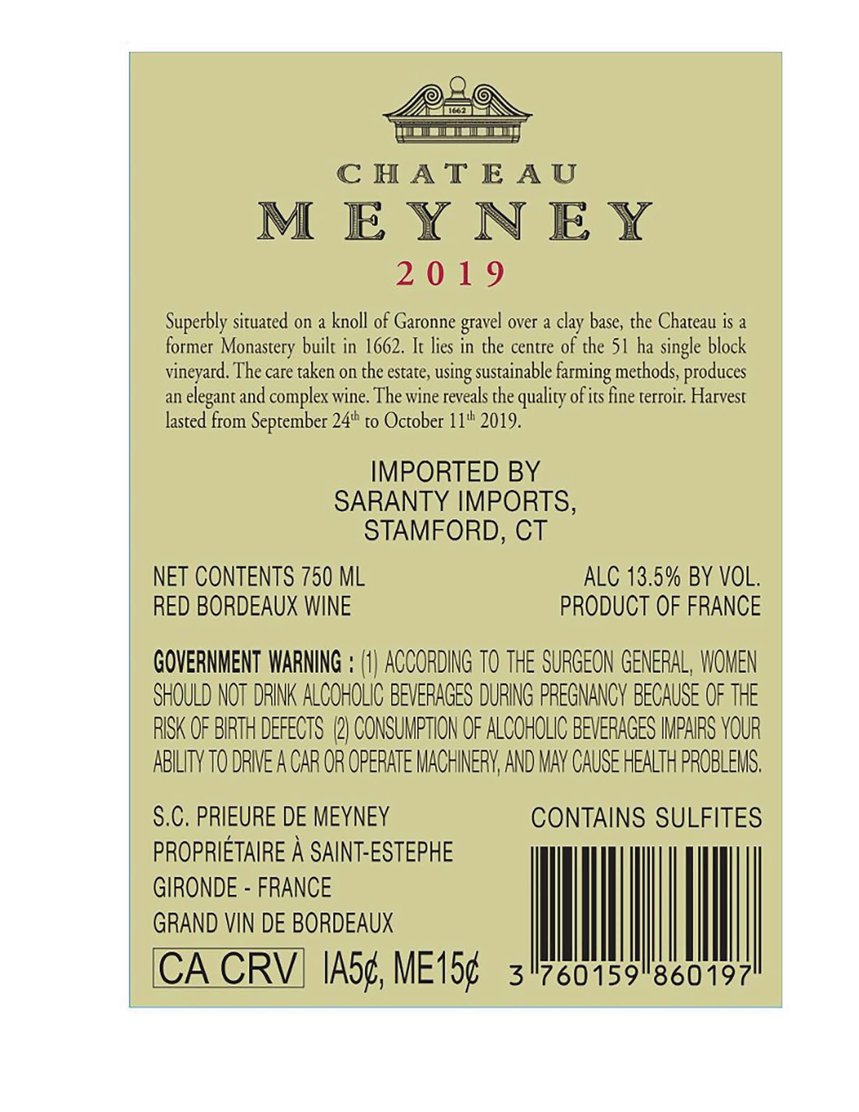 TABC label artwork for Chateau Meyney St Estephe