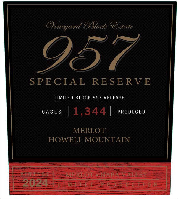 TABC label artwork for Vineyard Block Estate Block 957 Merlot Howell Mountain