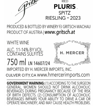 TABC label artwork for GRITSCH PLURIS RIESLING