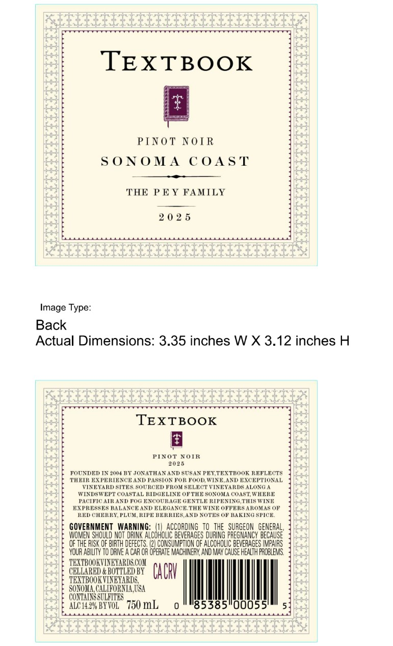 TABC label artwork for Textbook 2025 Sonoma Coast Pinot Noir TWE
