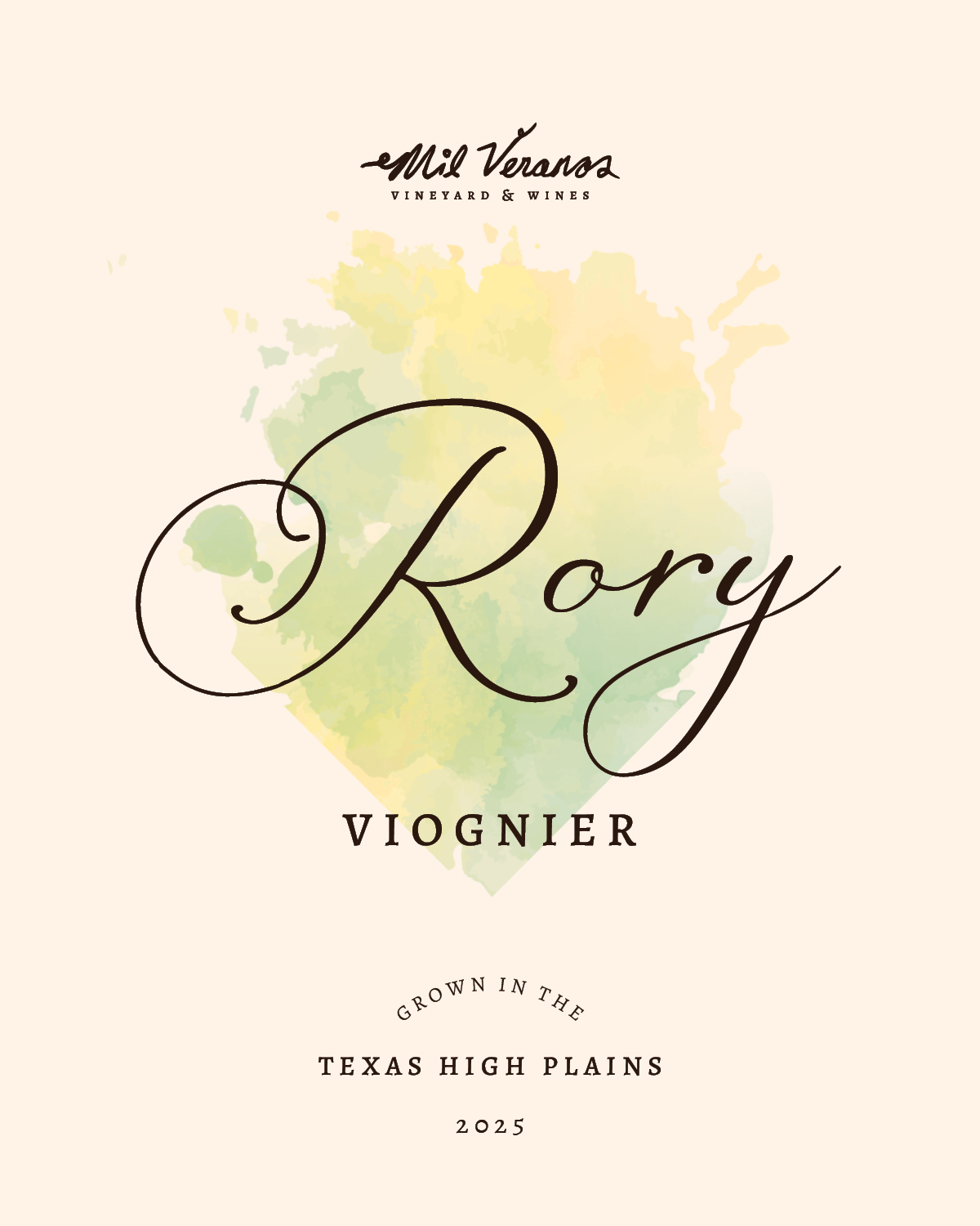 TABC label artwork for Mil Veranos Vineyard & Wines Rory Viognier