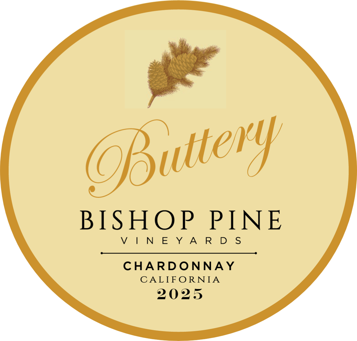 TABC label artwork for Bishop Pine Vineyards Buttery Chardonnay, California (793)