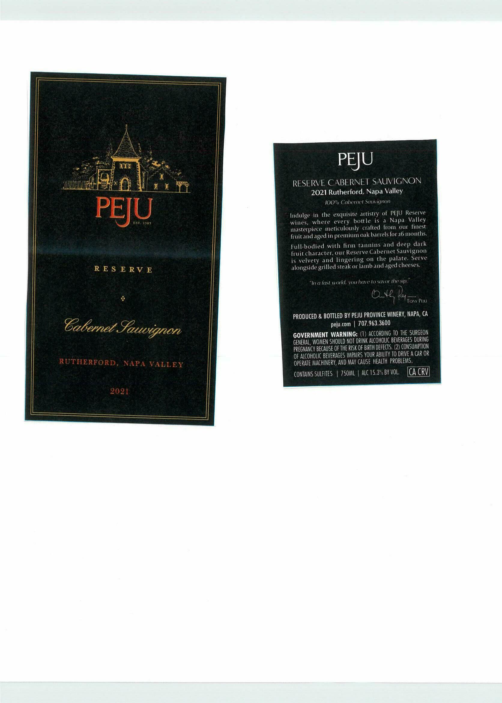 TABC label artwork for Peju Reserve Cabernet Sauvignon Rutherford