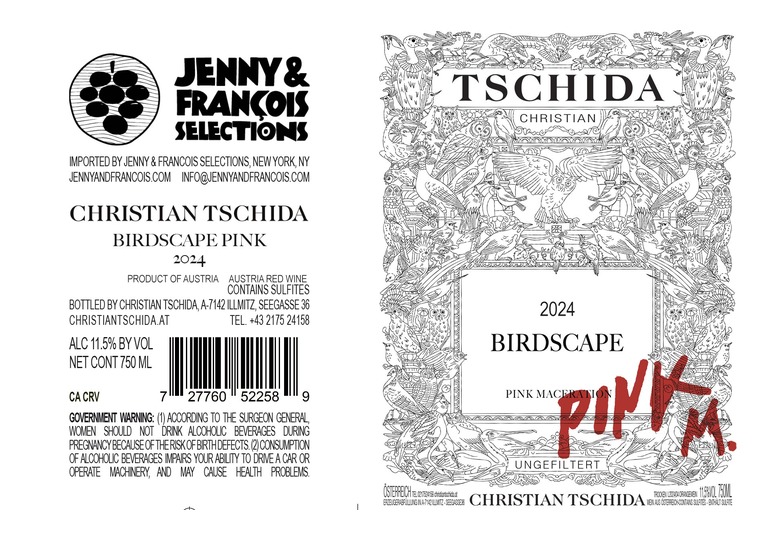 TABC label artwork for Christian Tschida, Birdscape Pink