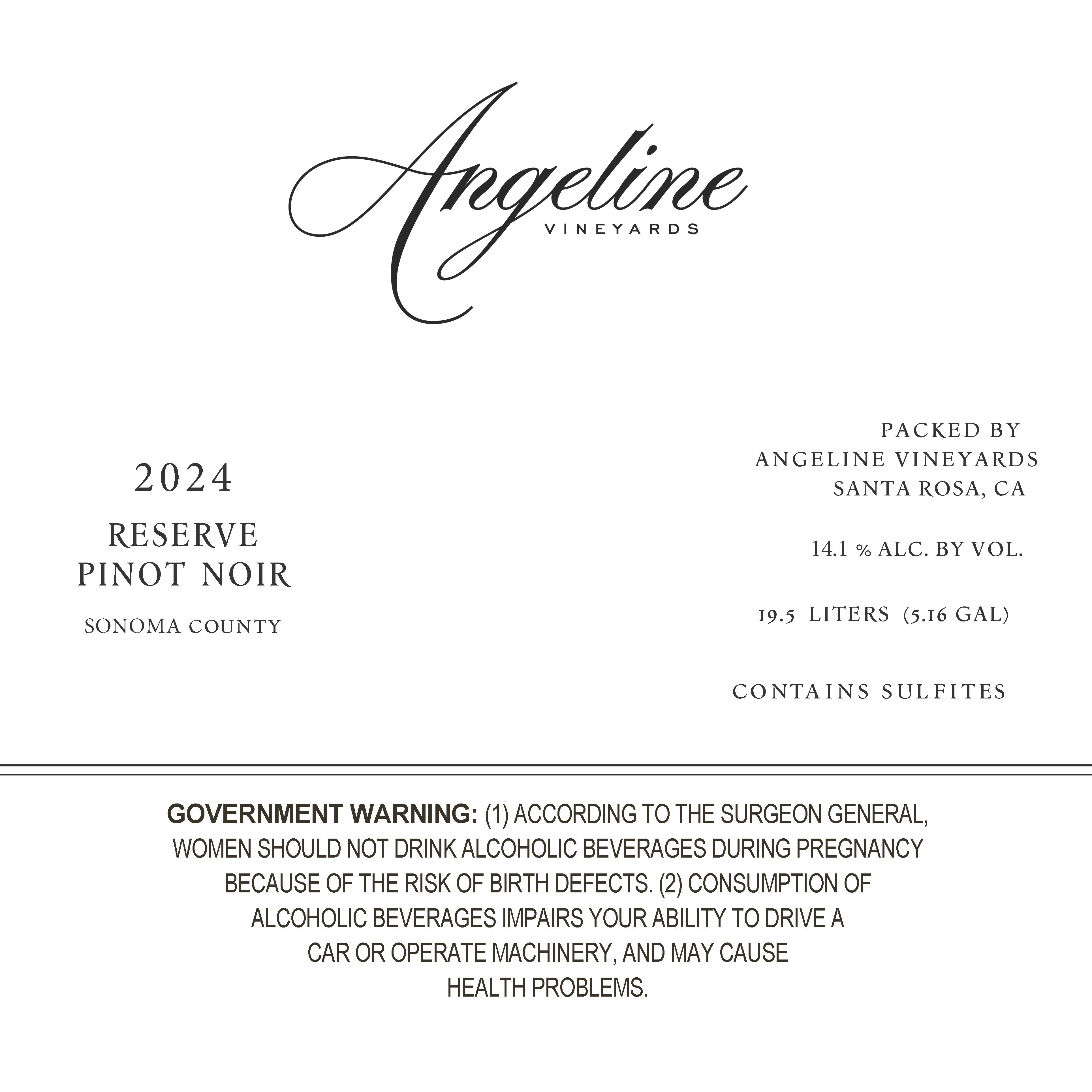 TABC label artwork for ANGELINE VINEYARDS Pinot Noir Reserve Sonoma County
