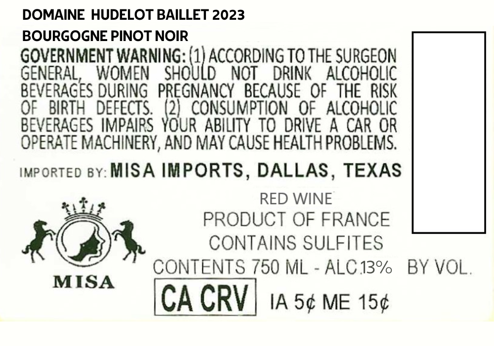 TABC label artwork for DOMAINE HUDELOT BAILLET BOURGOGNE PINOT NOIR