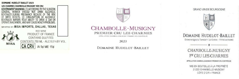TABC label artwork for DOMAINE HUDELOT BAILLET LES CHARMES