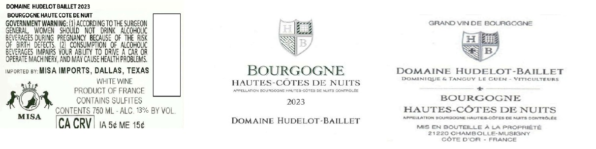 TABC label artwork for DOMAINE HUDELOT BAILLET BOURGOGNE HAUTE COTE DE NUIT