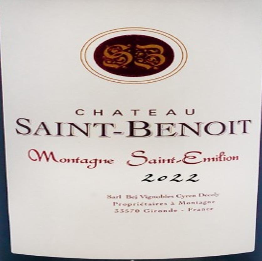 TABC label artwork for CHATEAU SAINT-BENOIT MONTAGNE SAINT EMILION