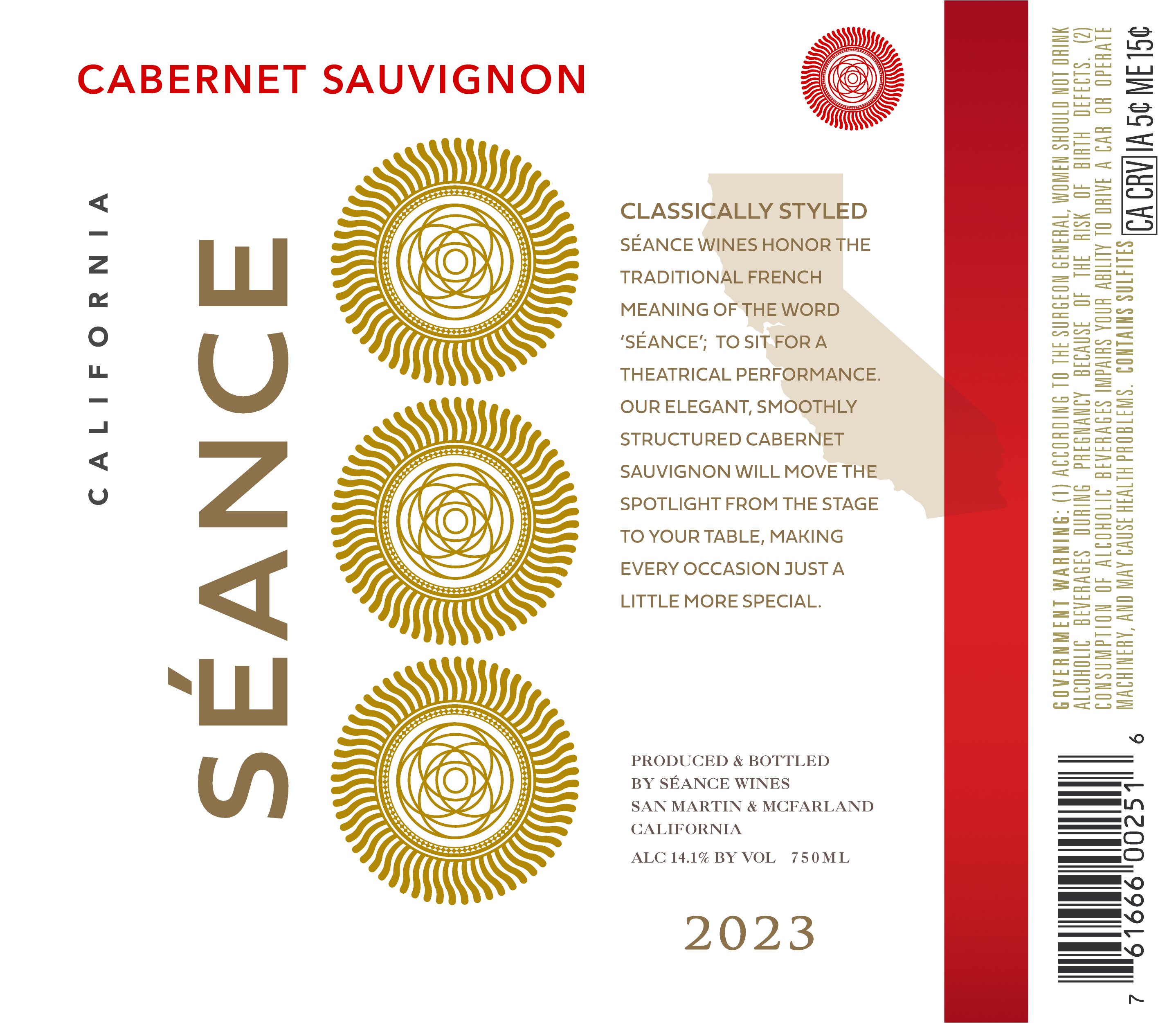 TABC label artwork for Seance Cabernet Sauvignon, California (278)