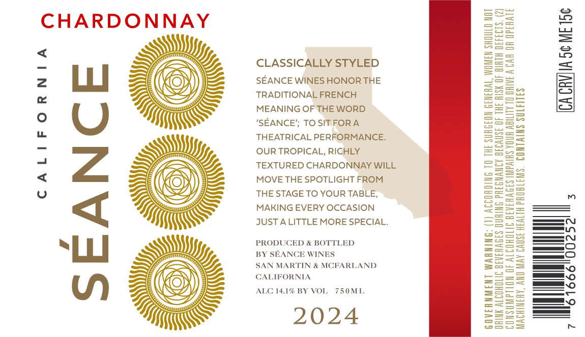 TABC label artwork for Seance Chardonnay, California (772)