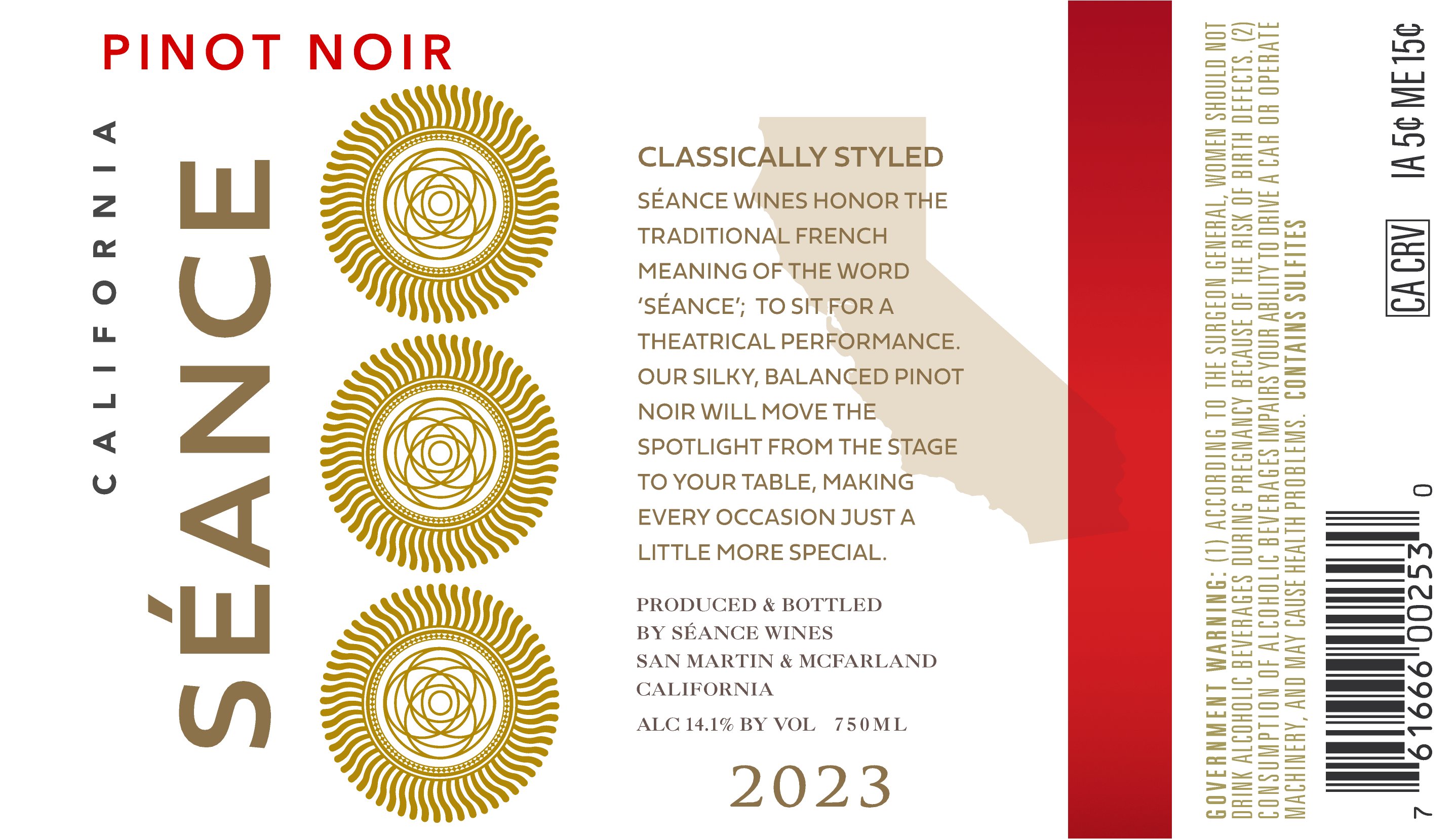 TABC label artwork for Seance Pinot Noir, California (284)