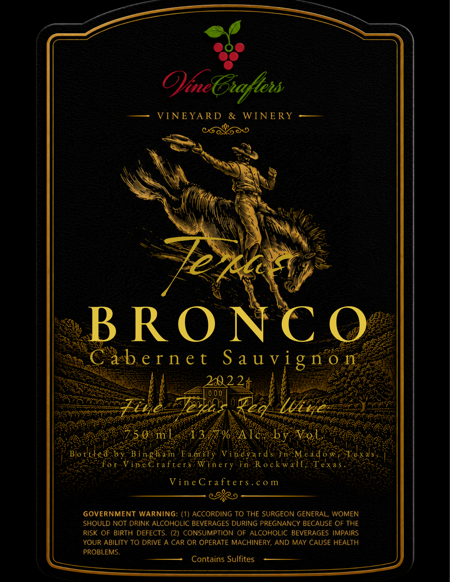 TABC label artwork for VineCrafters 2022 Bronco