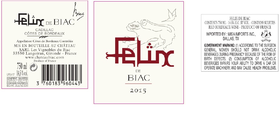 TABC label artwork for FELIX DE BIAC CADILLAC COTES DE BORDEAUX