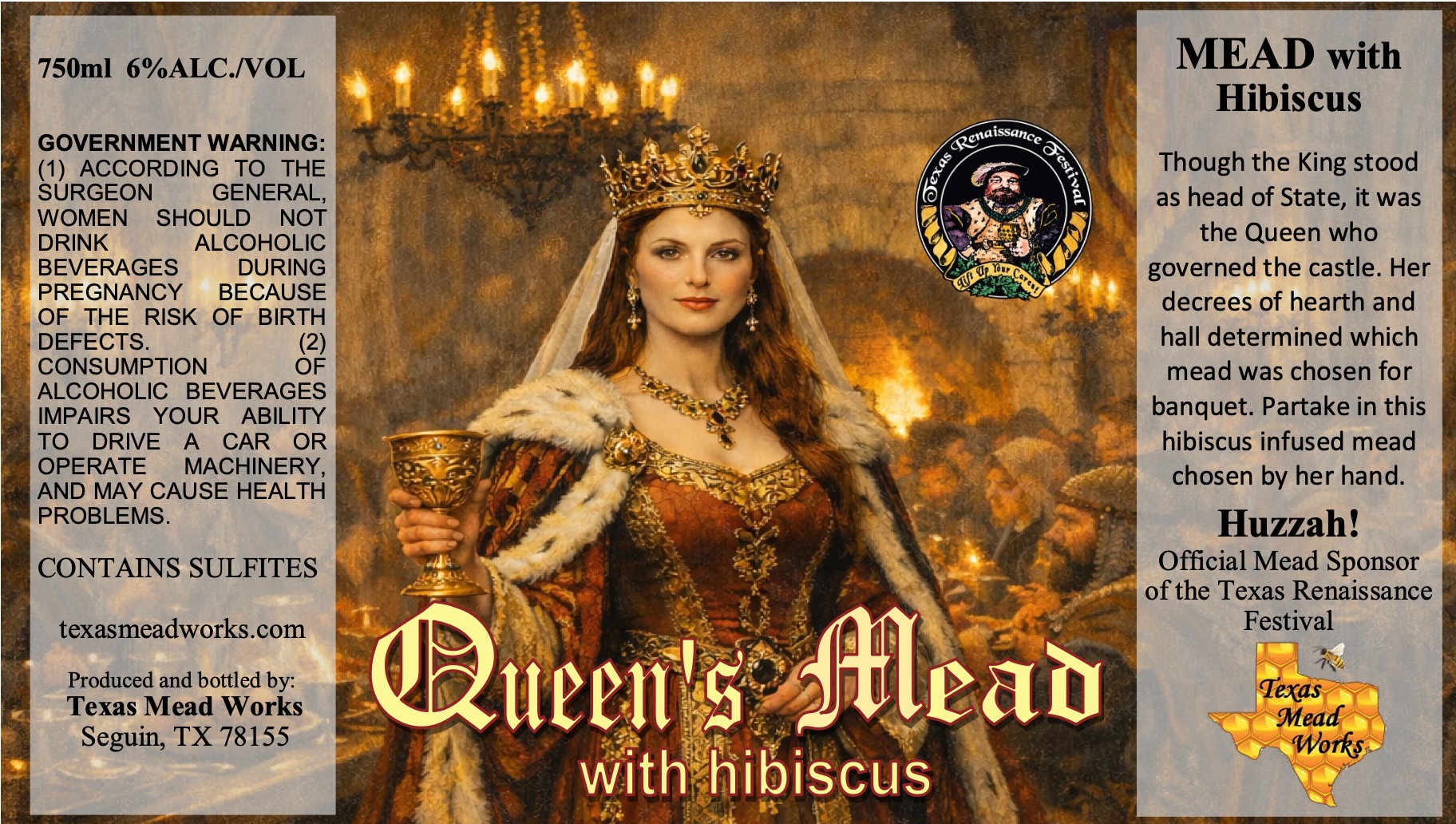 TABC label artwork for Queens Mead with hibiscus