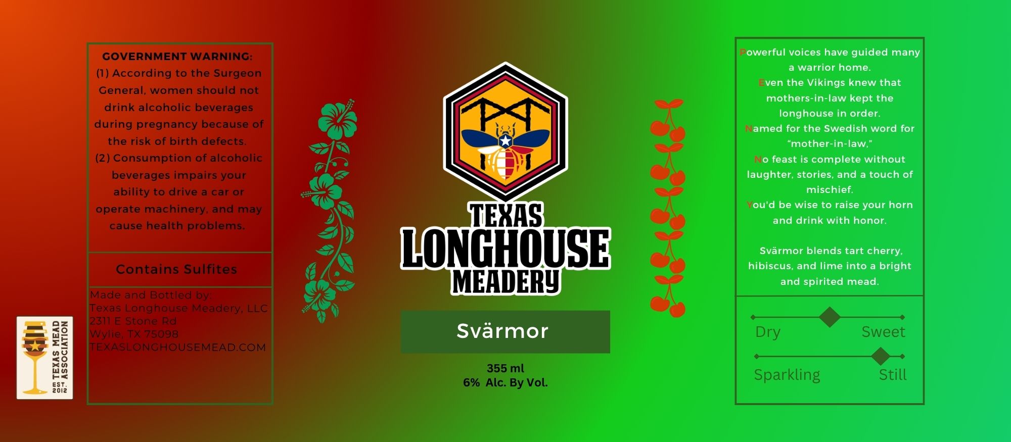 TABC label artwork for Texas Longhouse Meadery Svarmor