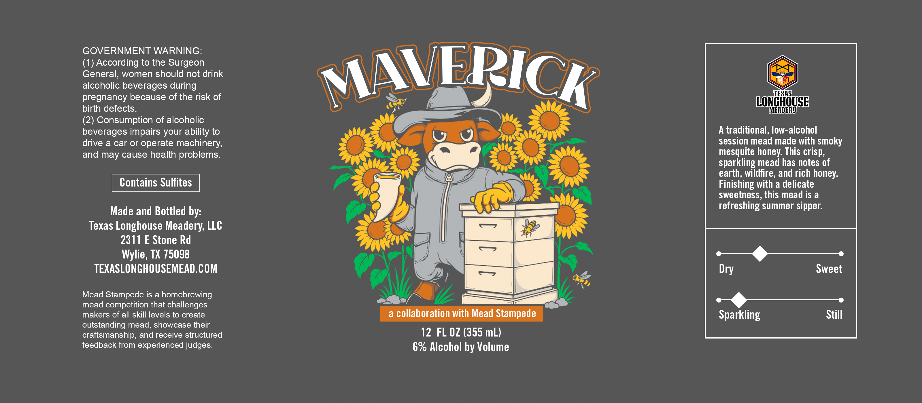 TABC label artwork for Texas Longhouse Meadery Maverick
