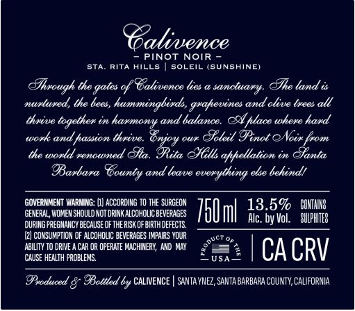 TABC label artwork for Calivence Soliel