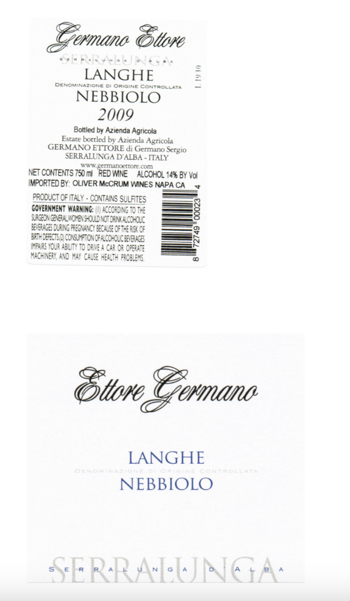 TABC label artwork for Ettore Germano Langhe Nebbiolo