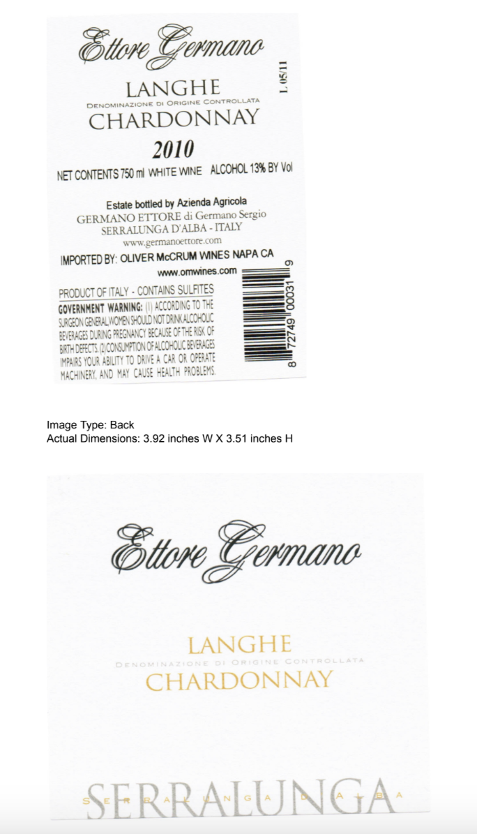 TABC label artwork for ETTORE GERMANO CHARDONNAY