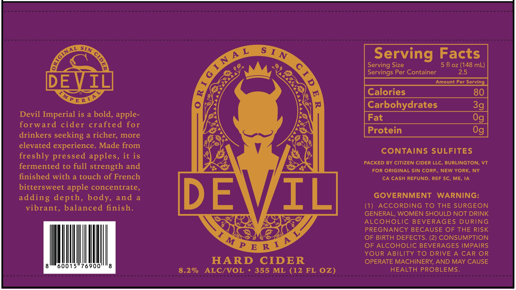 TABC label artwork for Original Sin Devil Imperial Cider