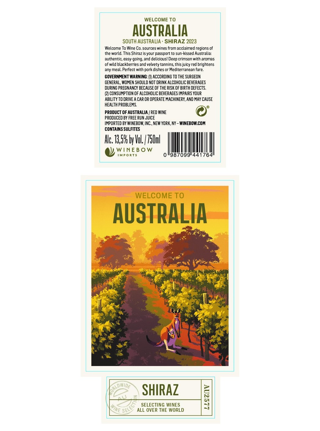 TABC label artwork for Welcome To Australia Shiraz