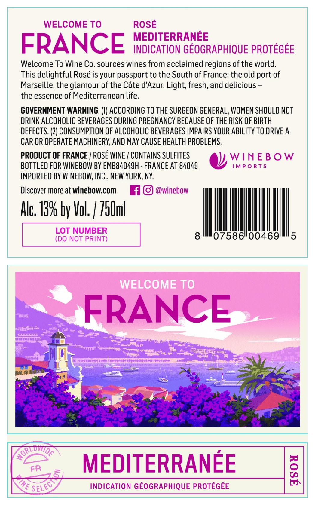 TABC label artwork for Winebow/Welcome France Rose Mediterranee