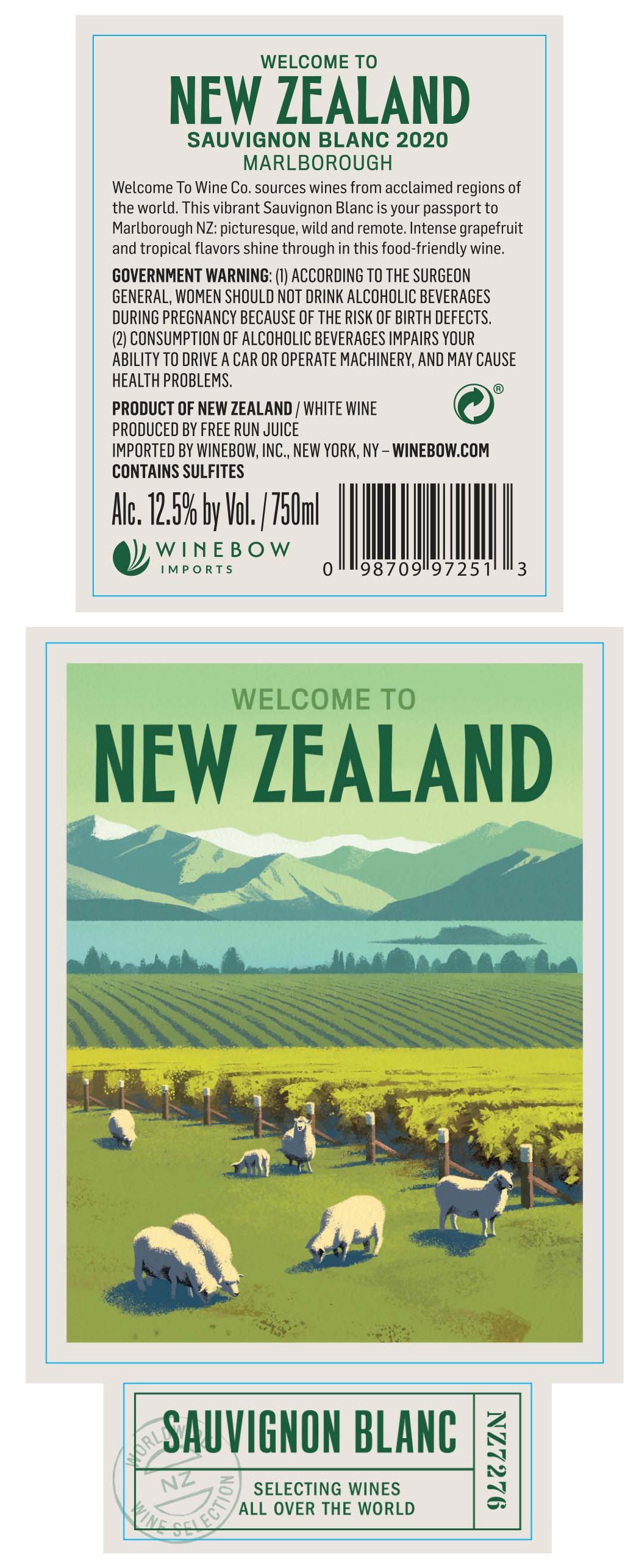 TABC label artwork for Welcome To New Zealand Sauvignon Blanc