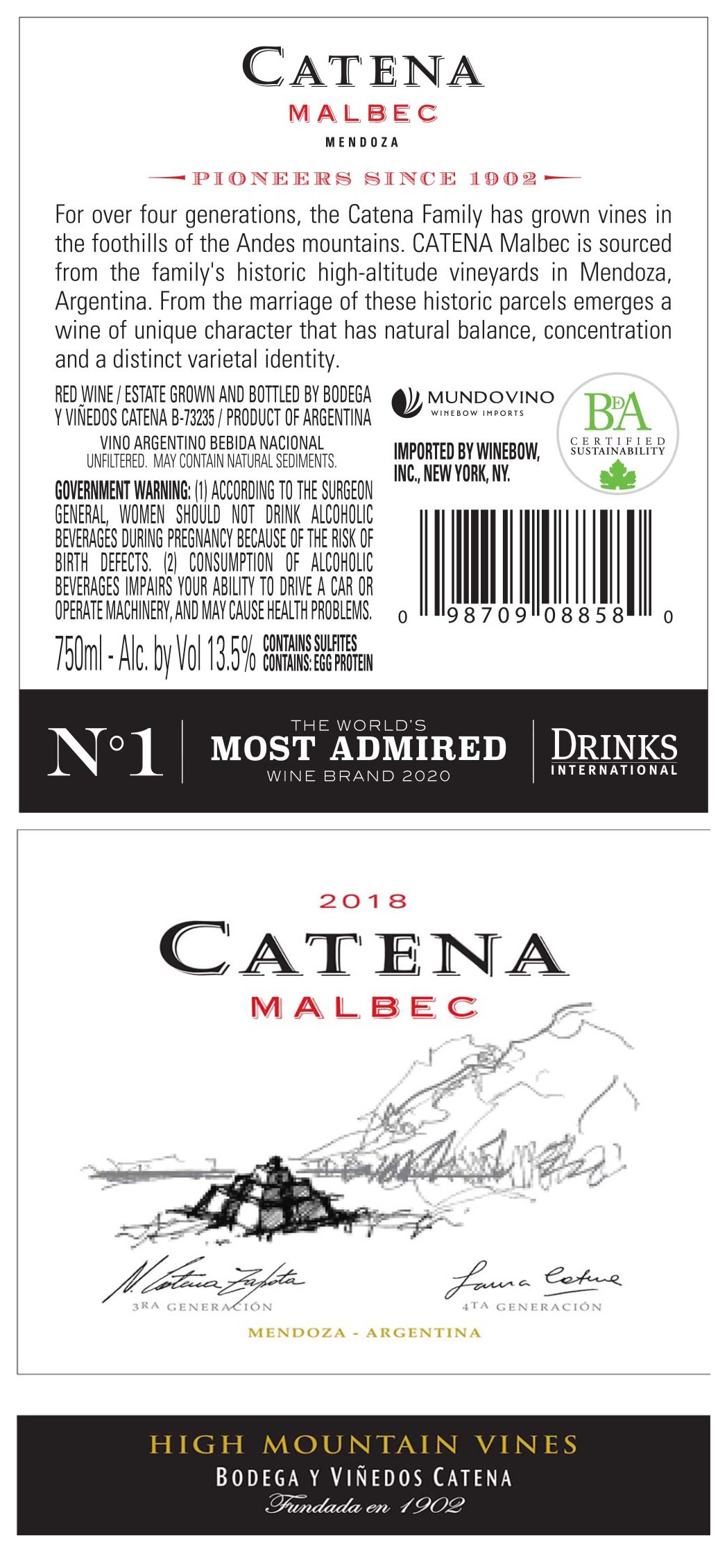 TABC label artwork for Catena Classic Malbec