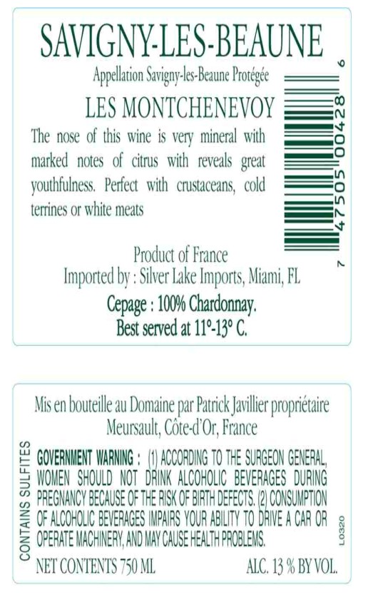 TABC label artwork for Javillier Savigny Les Beaune Les Montchenevoy