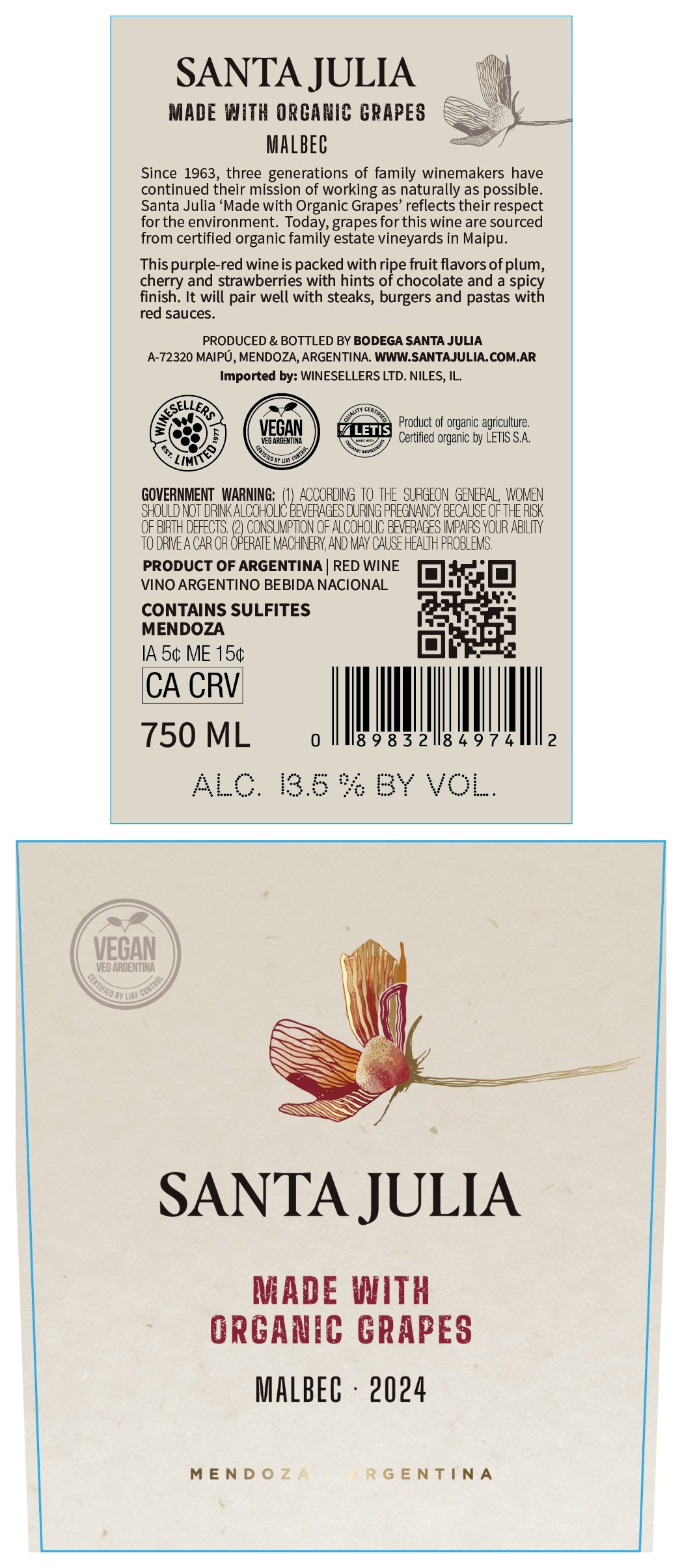 TABC label artwork for Santa Julia Malbec MWOG