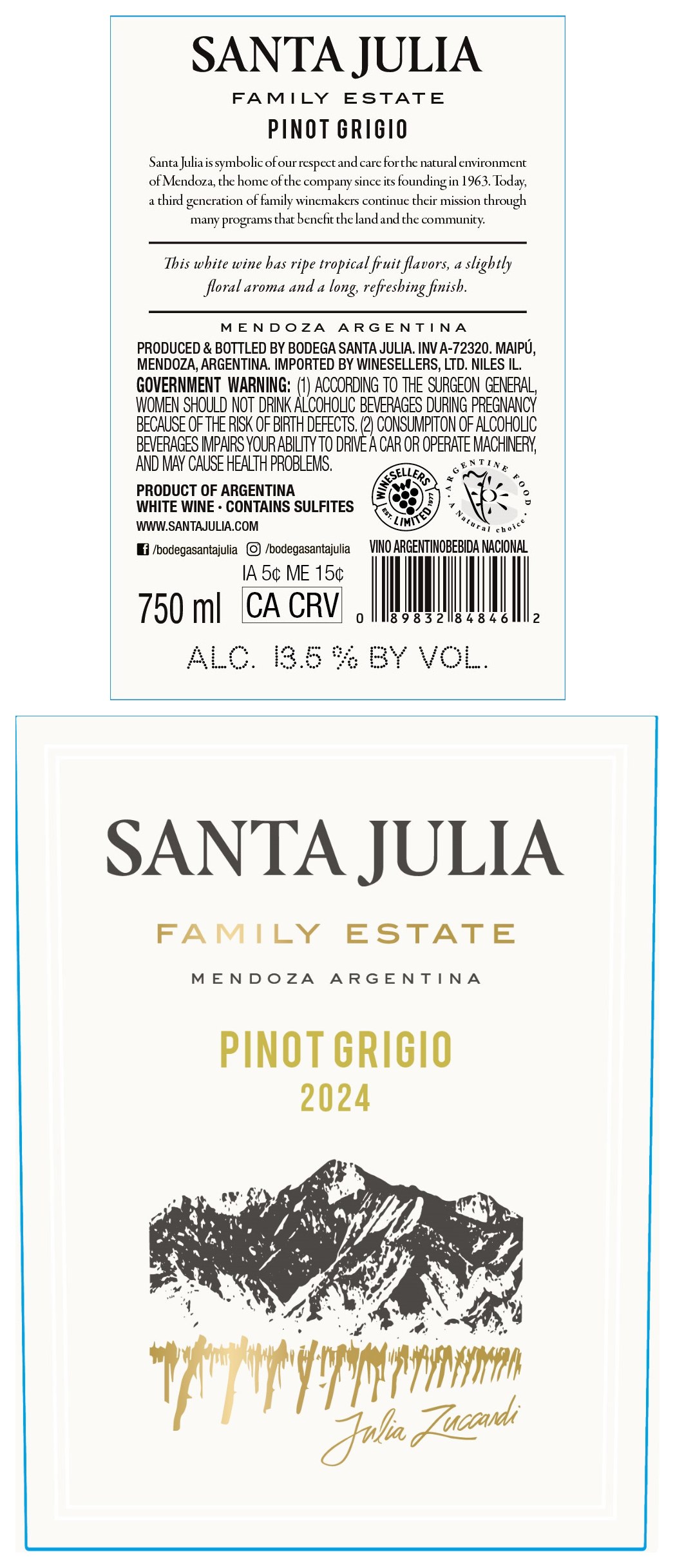 TABC label artwork for Santa Julia Pinot Grigio Family Estate