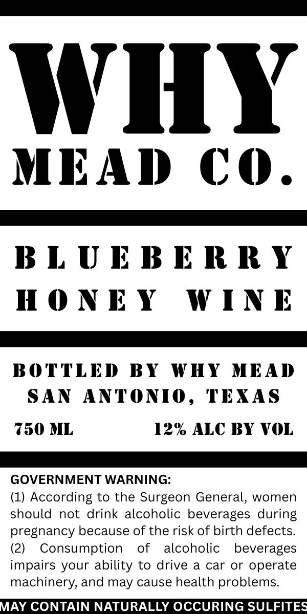 TABC label artwork for Why Mead Co. Blueberry Honey Wine