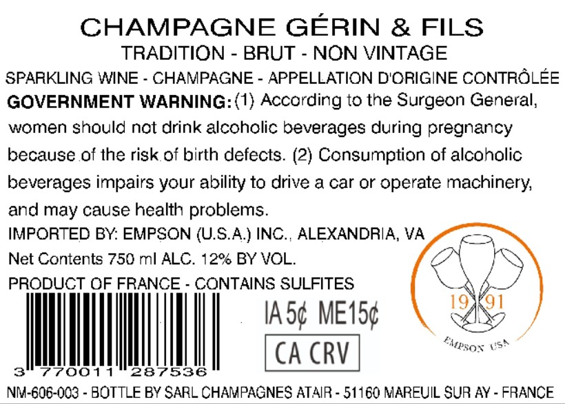 TABC label artwork for CHAMPAGNE GERIN & FILS TRADITION BRUT