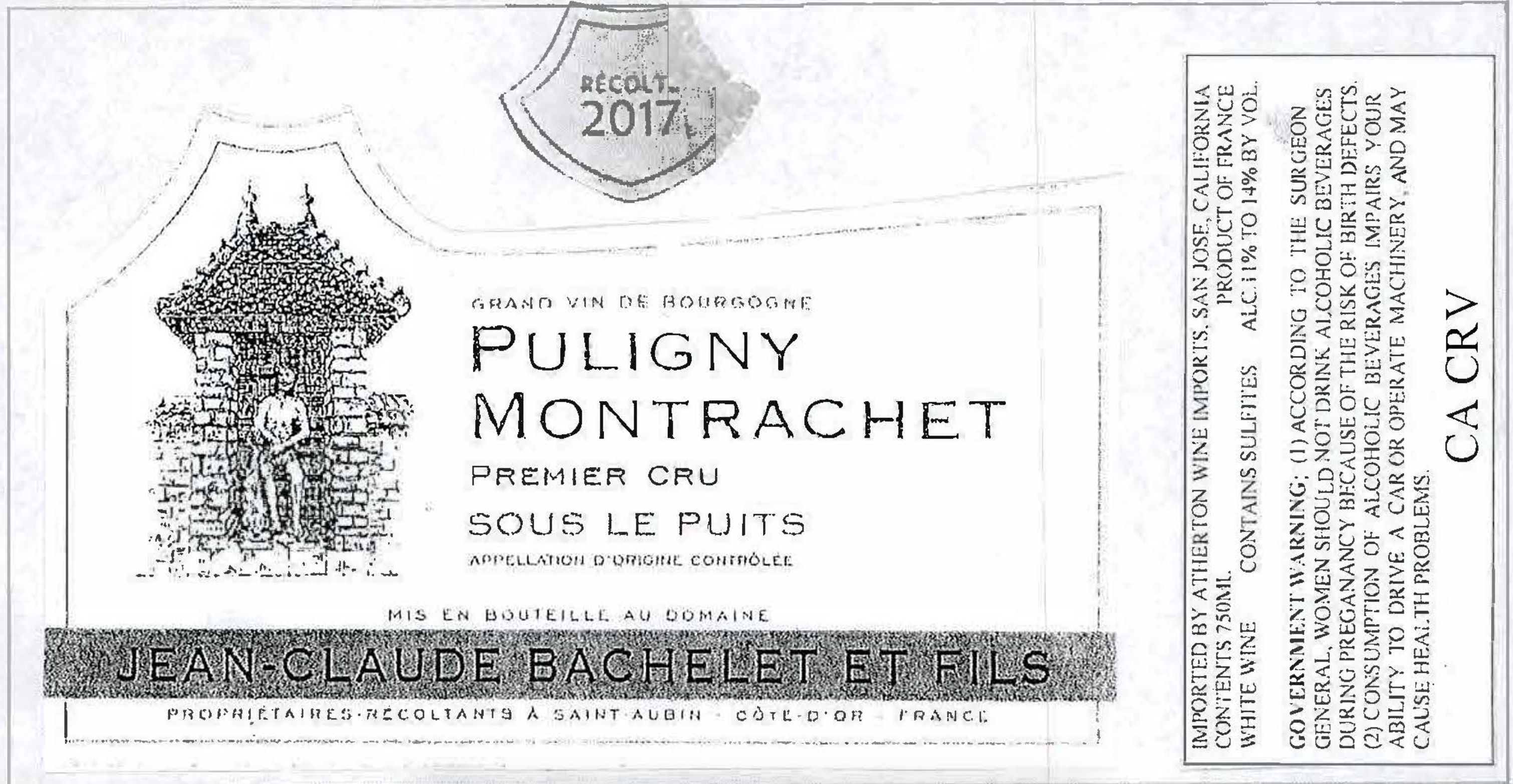 TABC label artwork for JEAN-CLAUDE BACHELET PULIGNY MONTRACHET SOUS LE PUITS