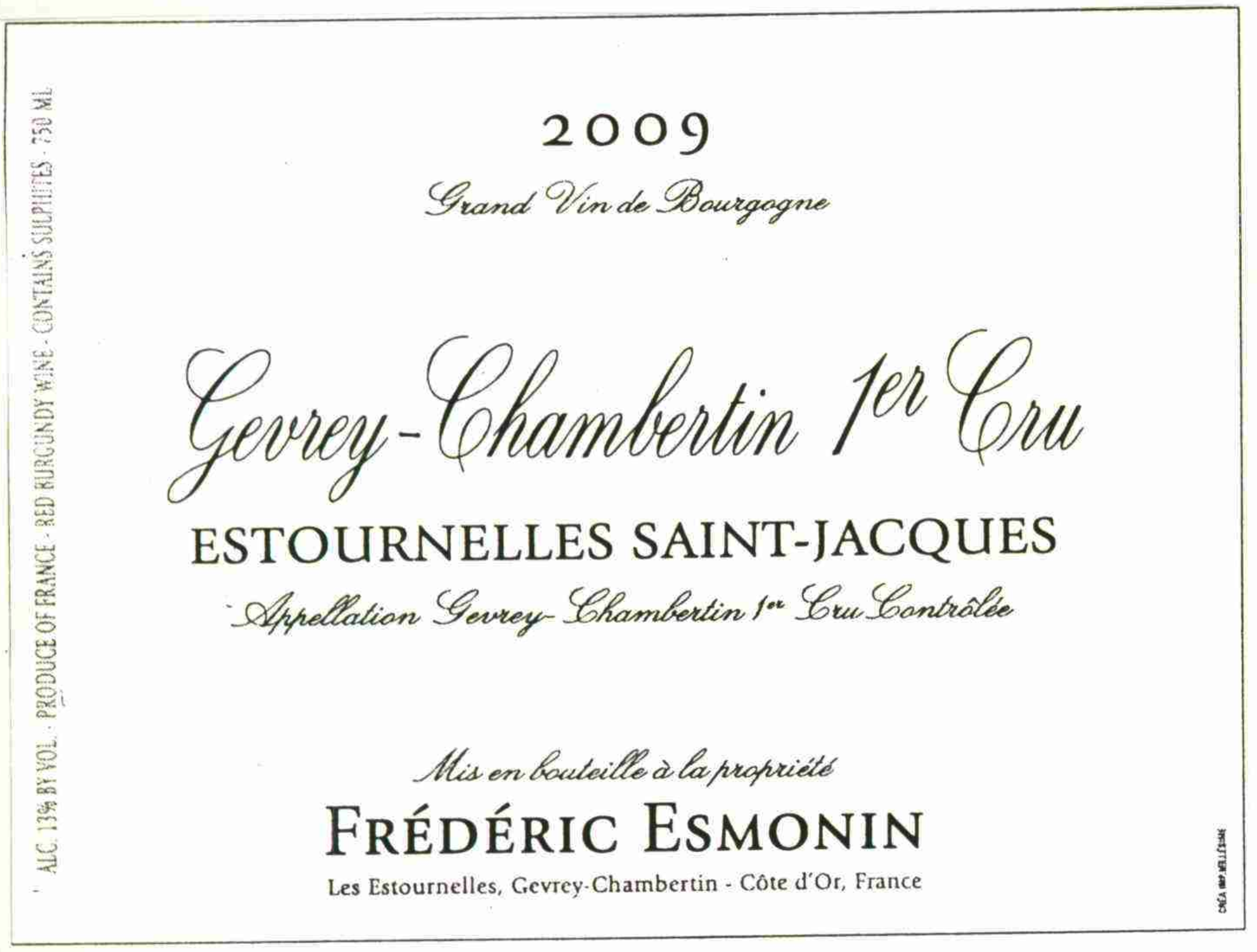 TABC label artwork for FREDERIC ESMONIN GEVREY CHAMBERTIN ESTOURNELLES SAINT-JACQUES