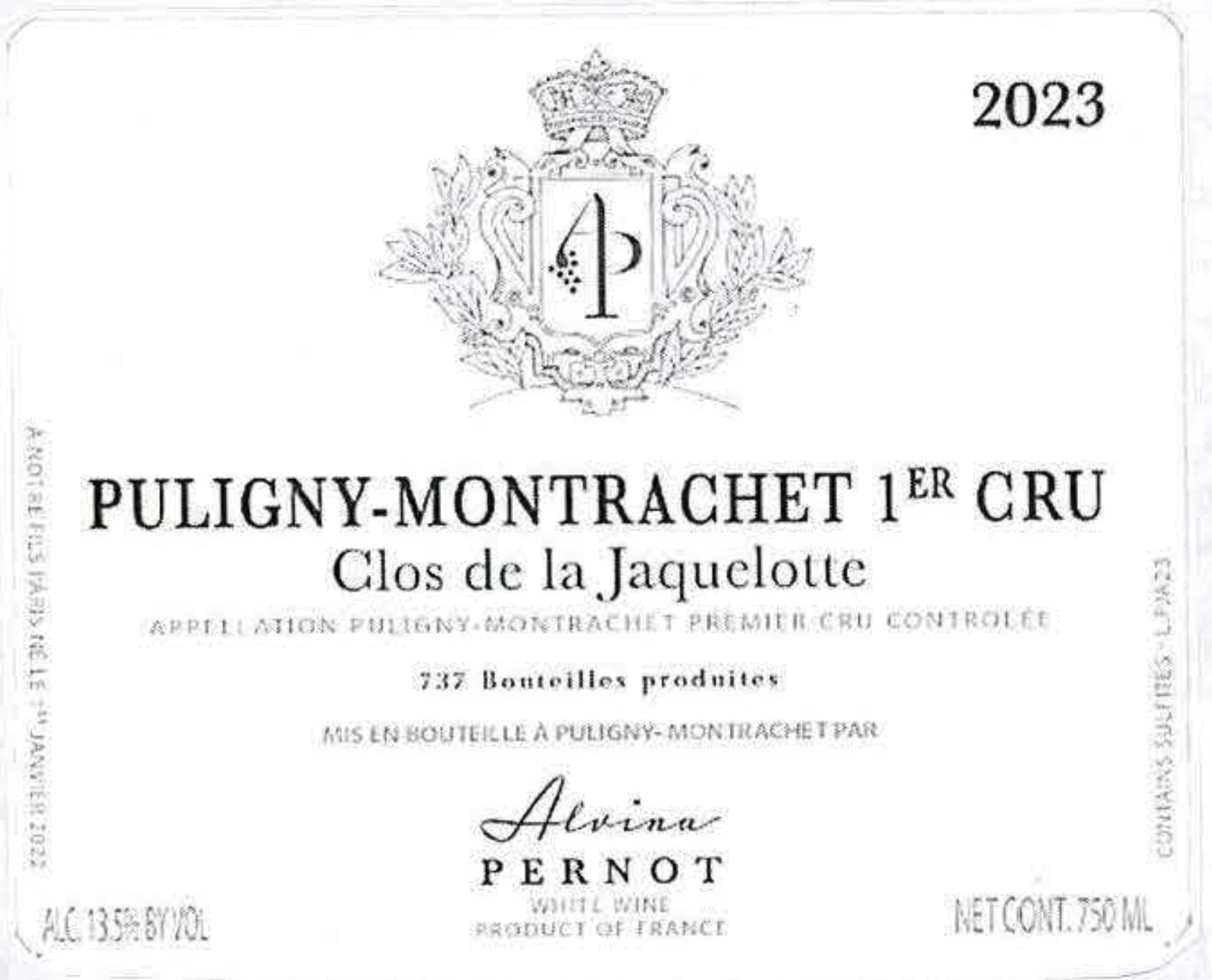 TABC label artwork for ALVINA PERNOT PULIGNY MONTRACHET CLOS DE LA JAQUELOTTE