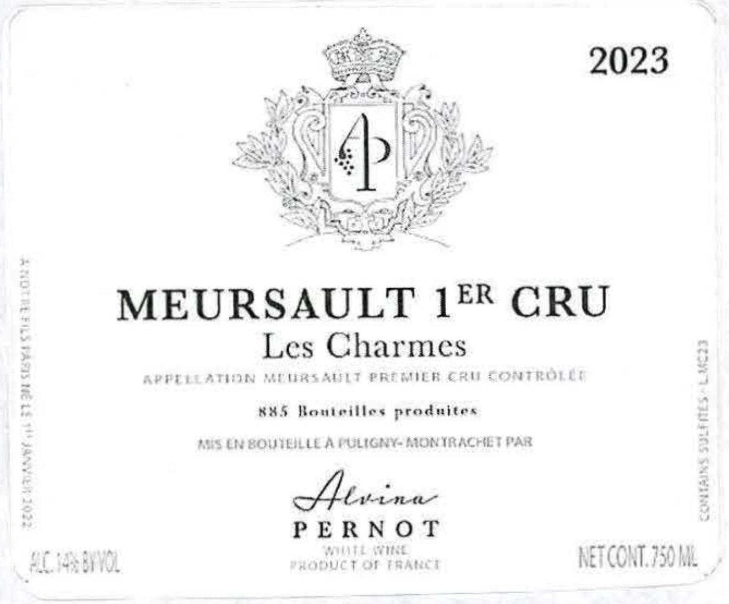 TABC label artwork for ALVINA PERNOT MEURSAULT LES CHARMES