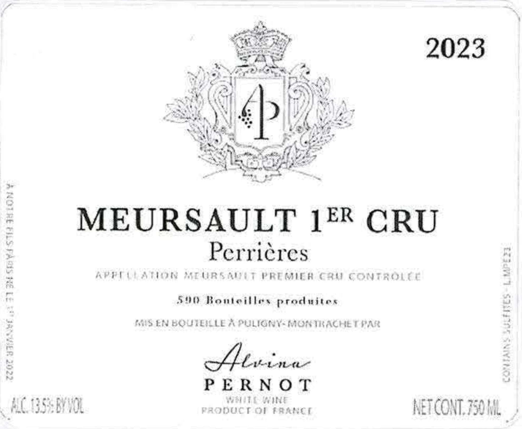 TABC label artwork for ALVINA PERNOT MEURSAULT PERRIERES