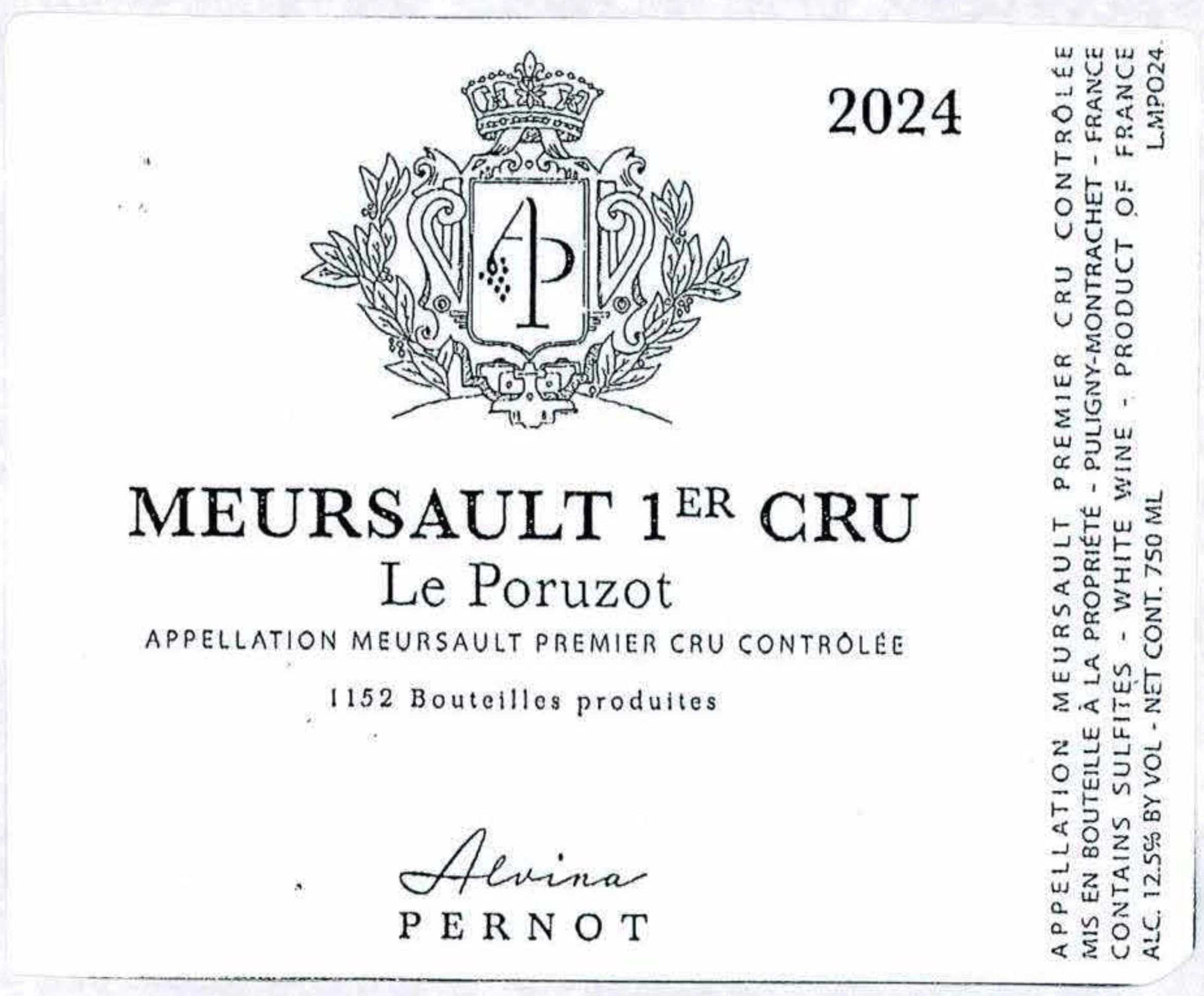 TABC label artwork for ALVINA PERNOT MEURSAULT LE PORUZOT