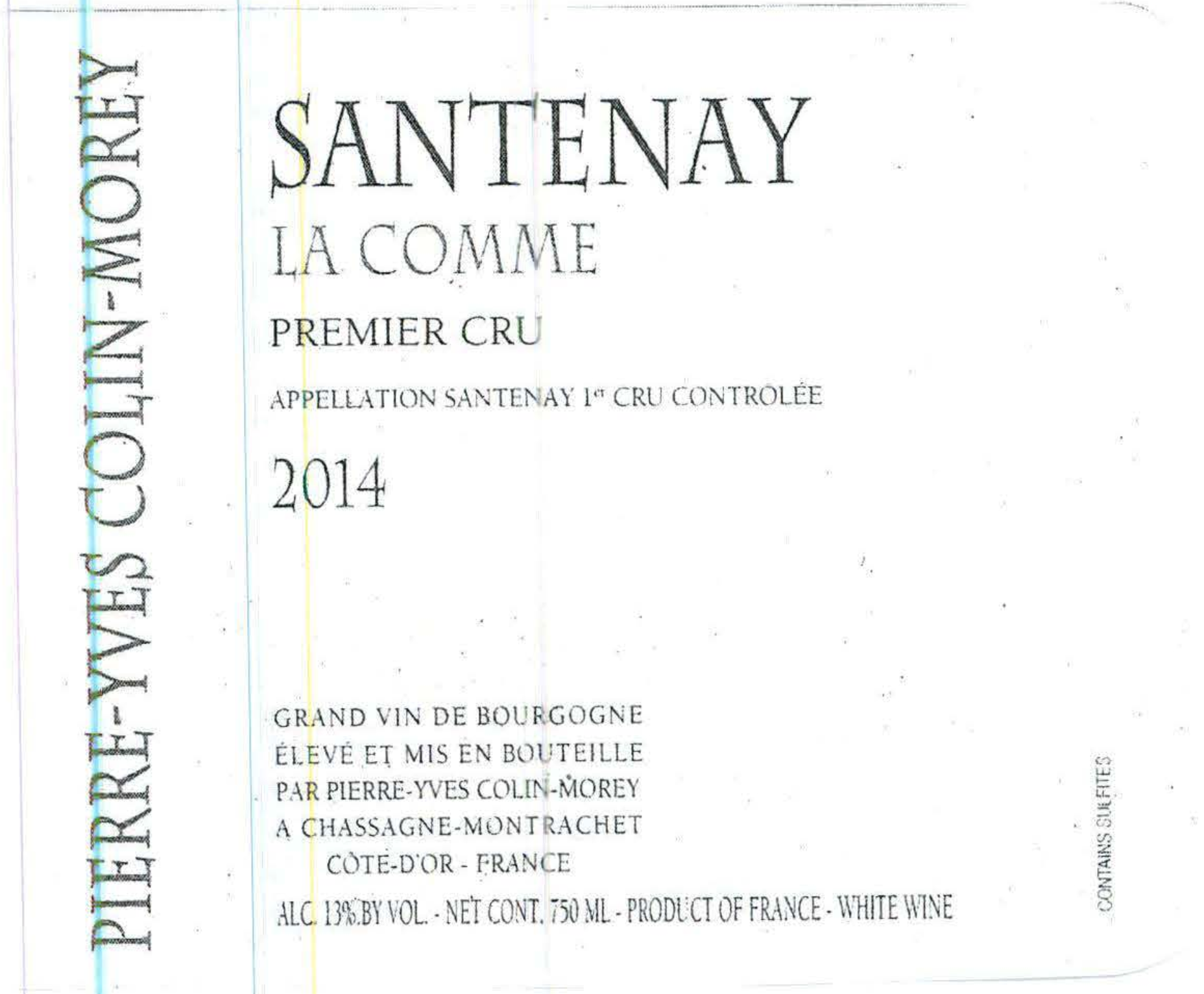TABC label artwork for PIERRE-YVES COLIN-MOREY SANTENAY LA COMME