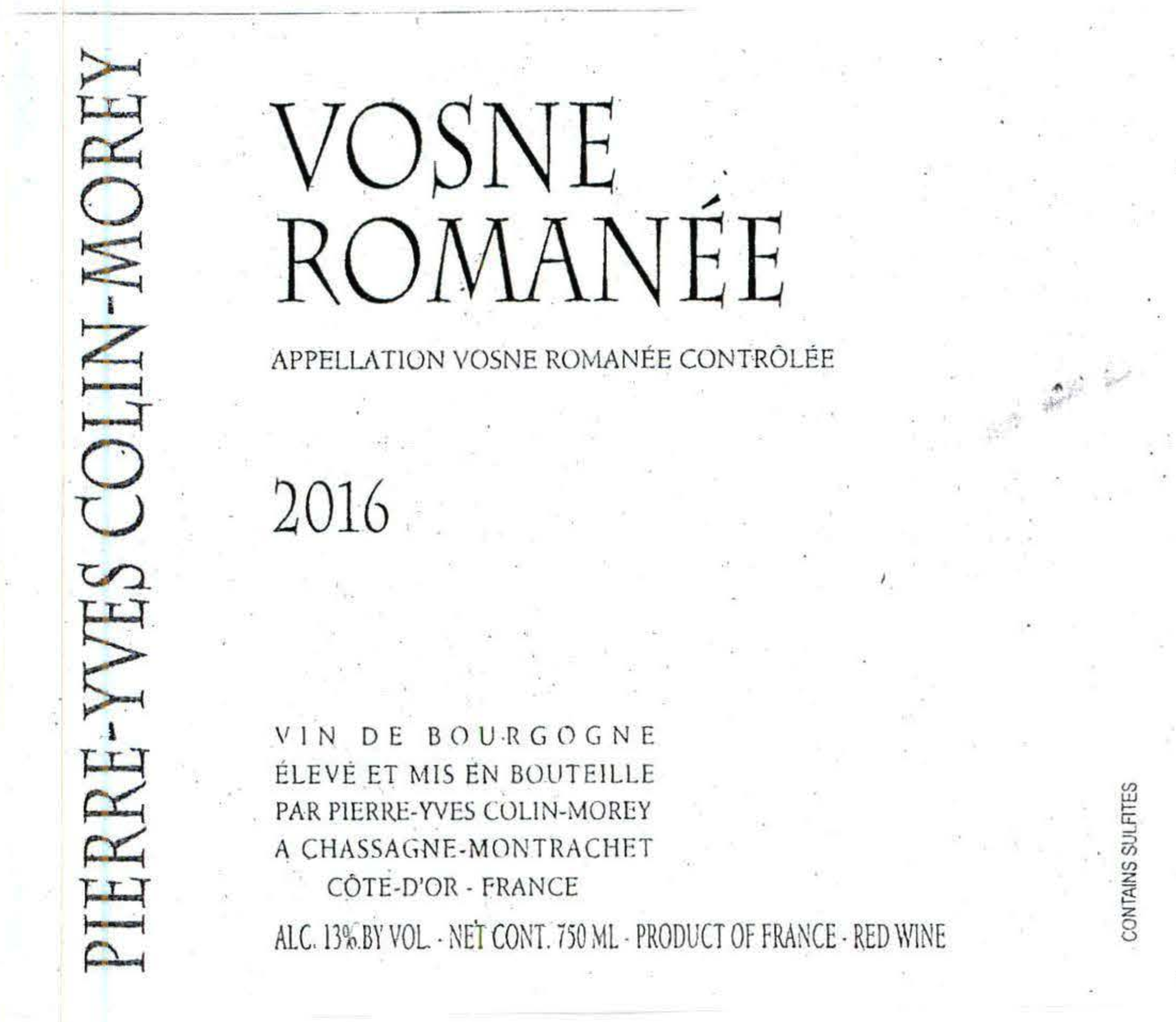 TABC label artwork for PIERRE-YVES COLIN-MOREY VOSNE ROMANEE