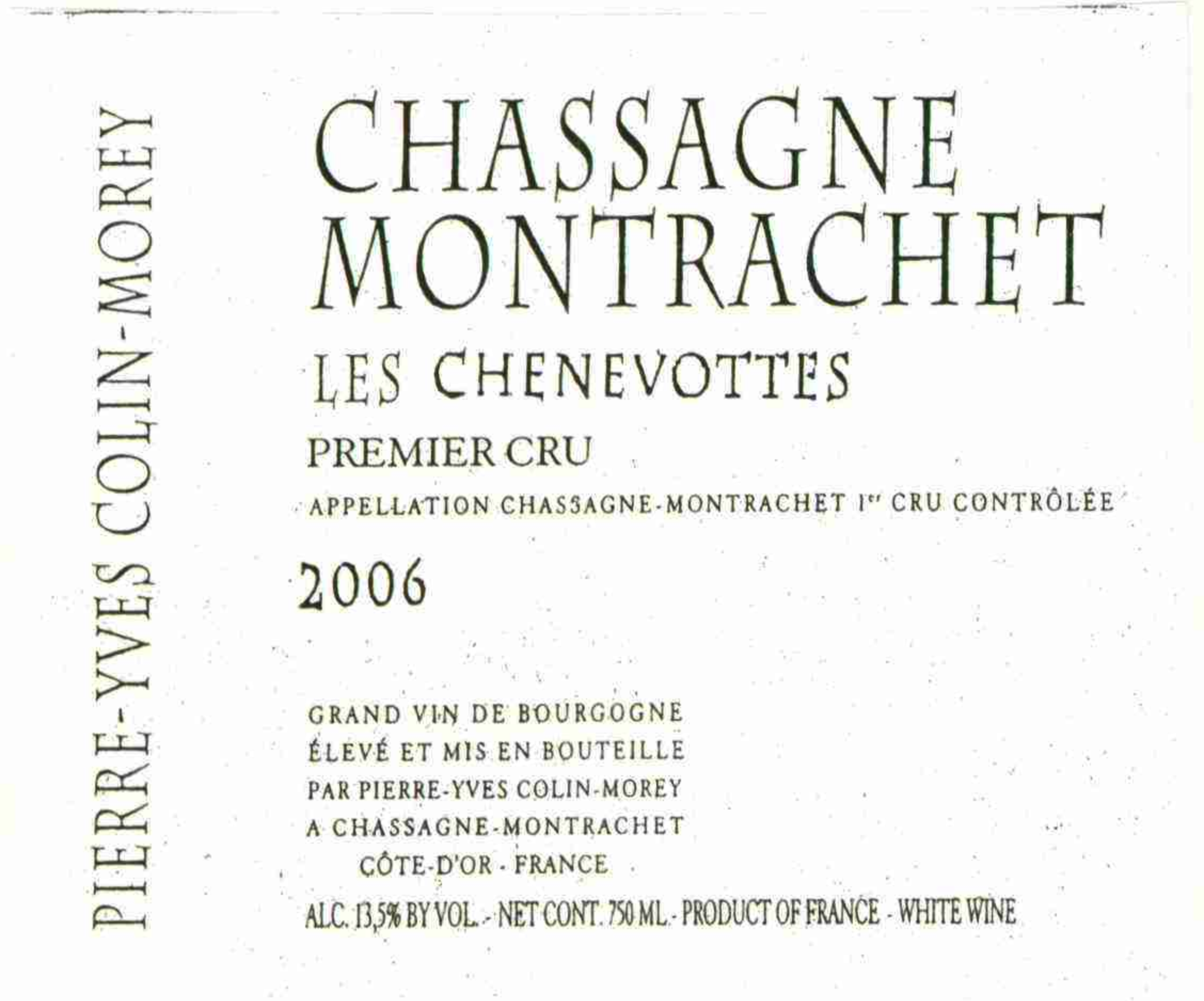 TABC label artwork for PIERRE YVES COLIN MOREY CHASSAGNE MONTRACHET LES CHENEVOTTES