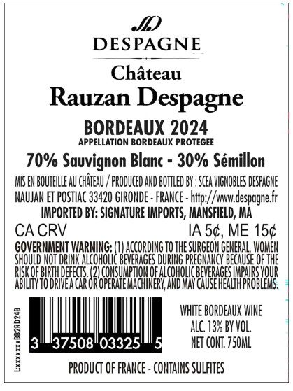 TABC label artwork for Chateau Rauzan Despagne Bordeaux 2024