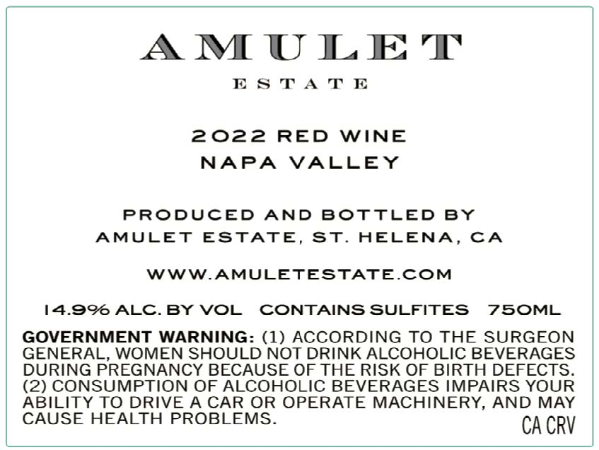 TABC label artwork for Amulet Estate Red Wine